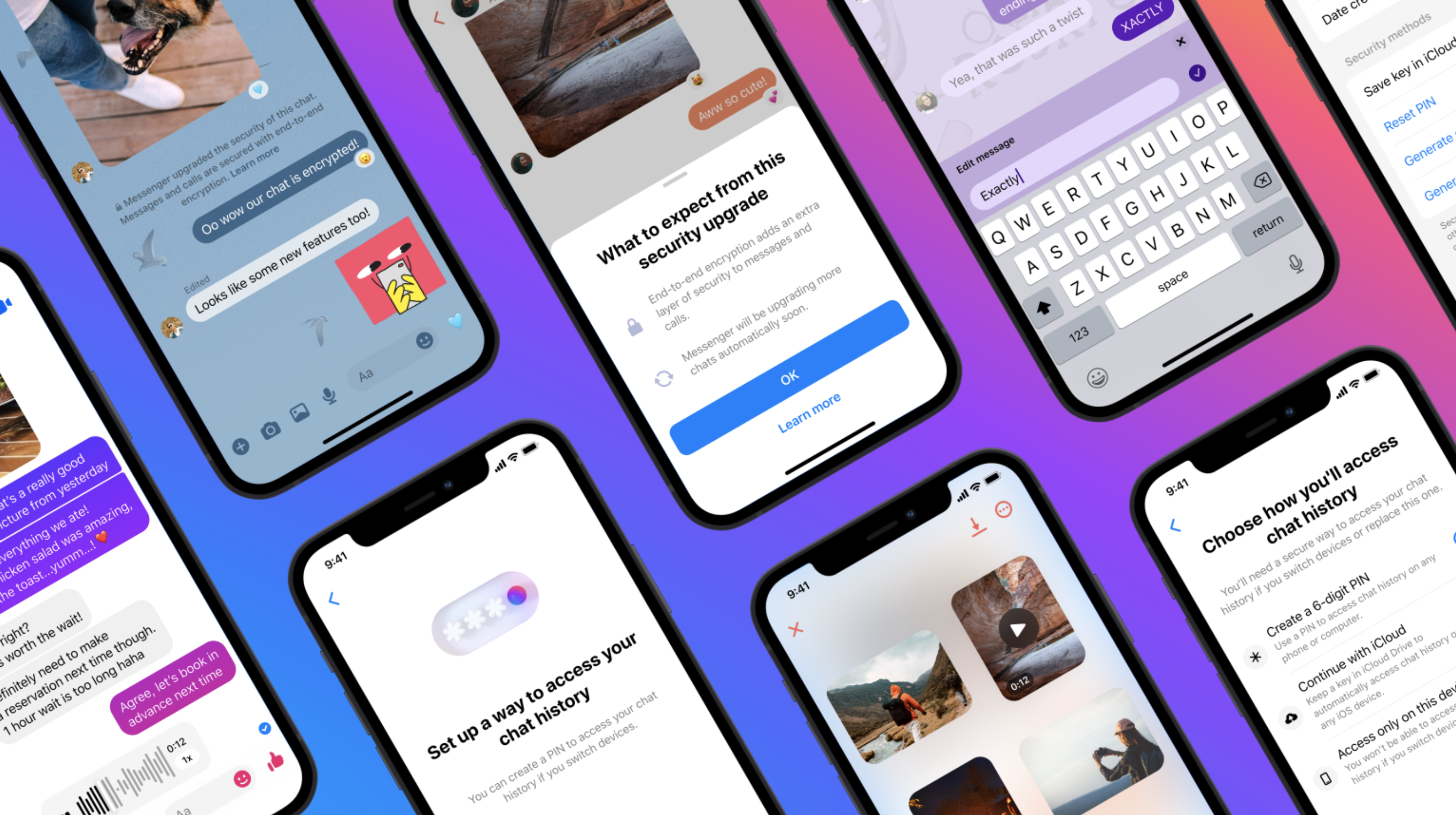 Various smartphones showing Messenger's various new features.