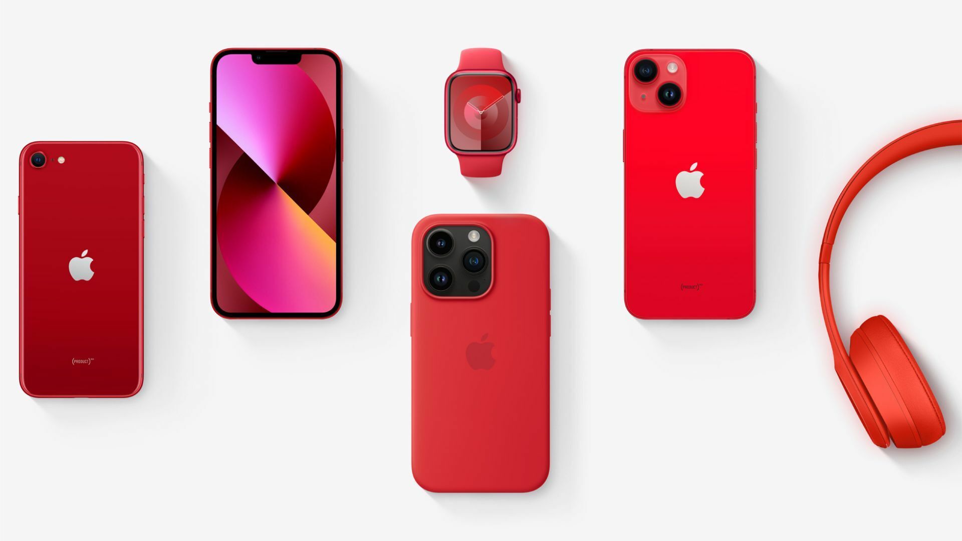 An array of Apple products in red.
