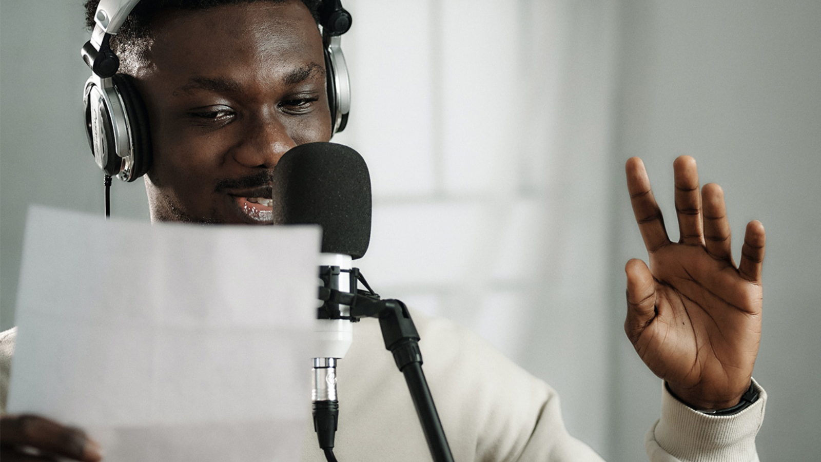 man speaking into microphone