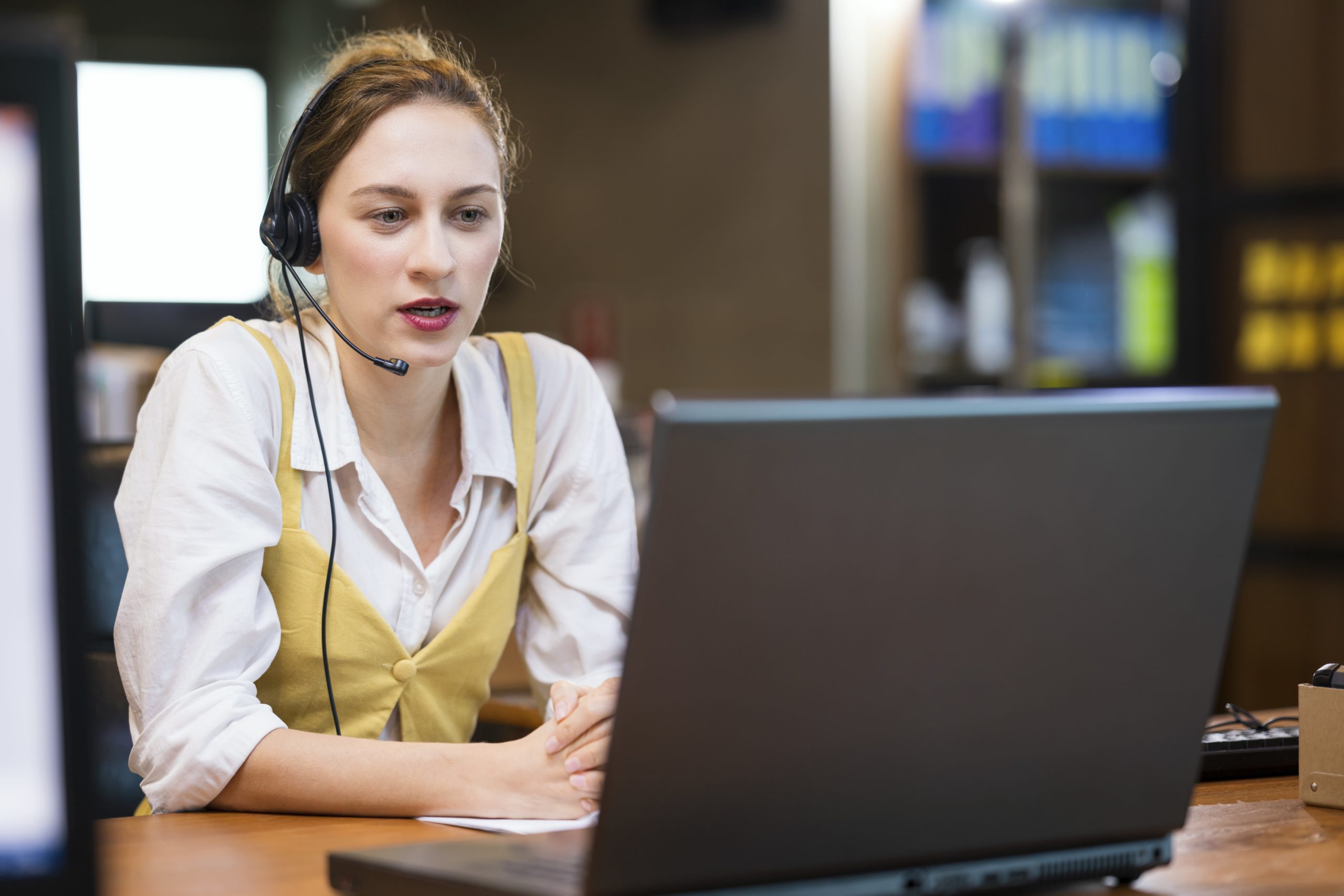 woman with headset on
