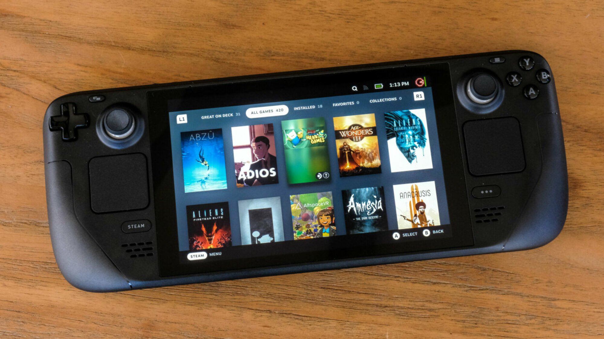 Steam Deck on wooden table