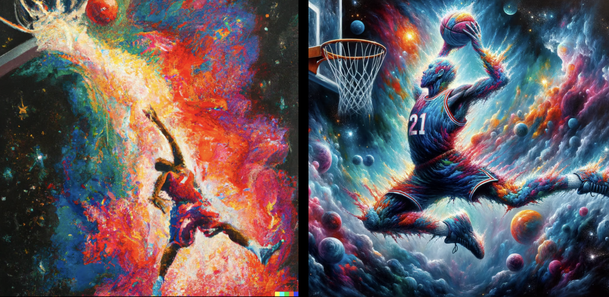 DALL-E 2 vs. DALL-E 3 depicted with a basketball player