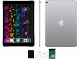 iPad front, back and side with accessories