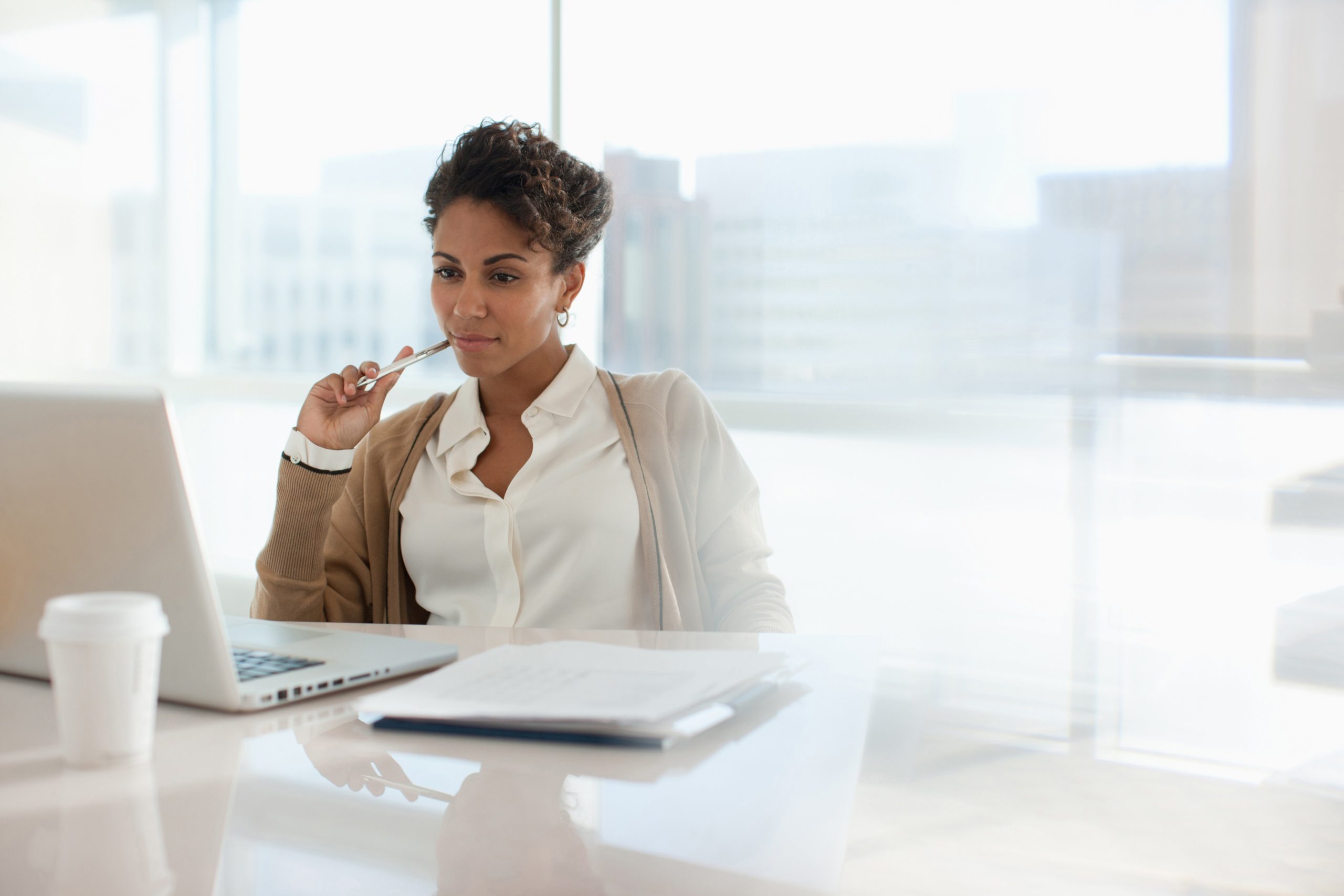 Businesswoman working on laptop