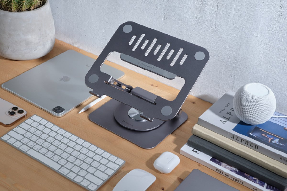 laptop stand on desk 