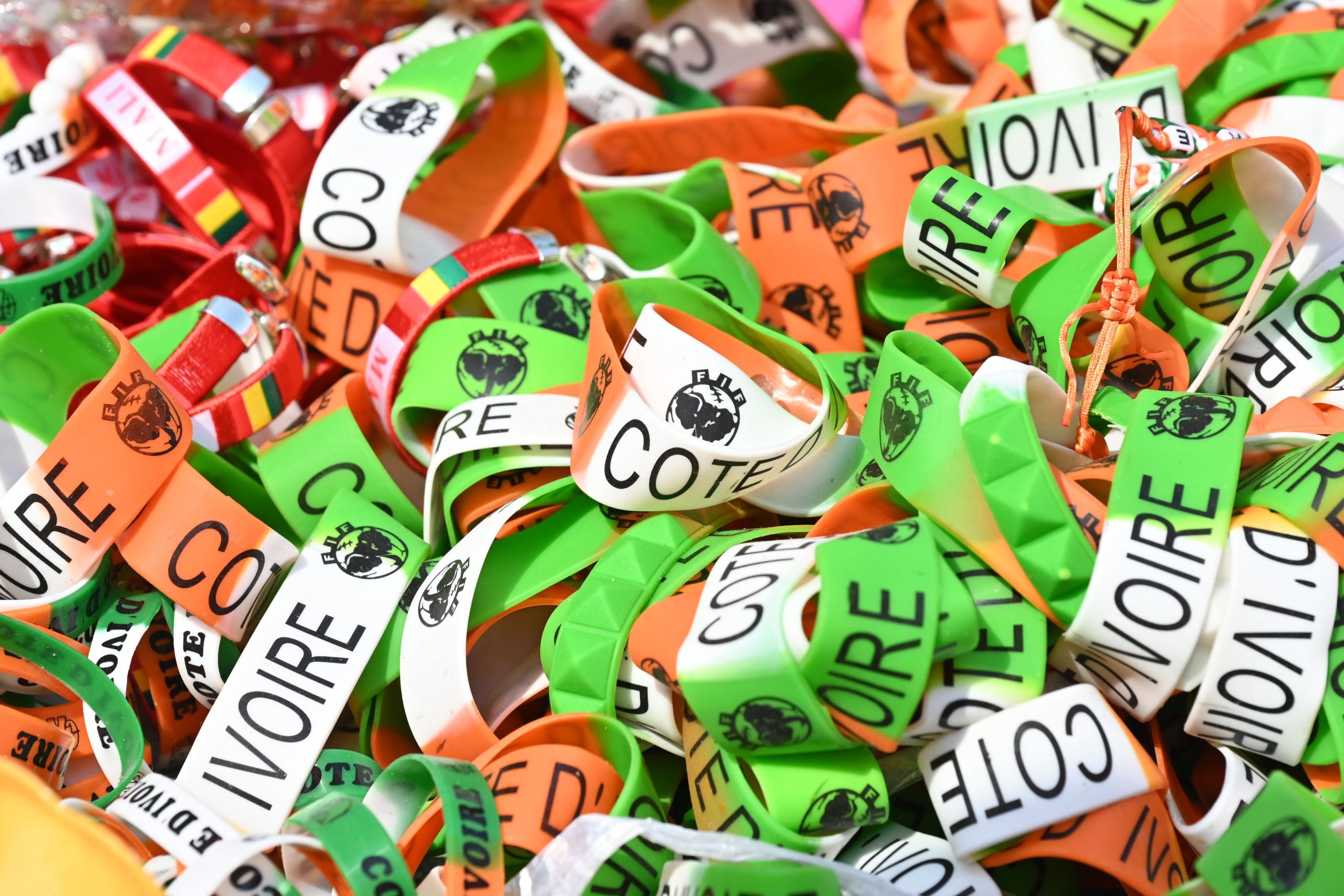 Bracelets in the colours of the Ivory Coast national flag