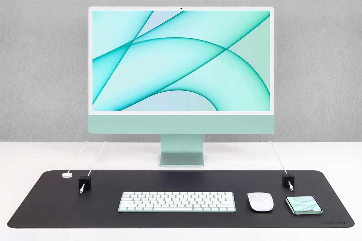 desk with desk mat and computer