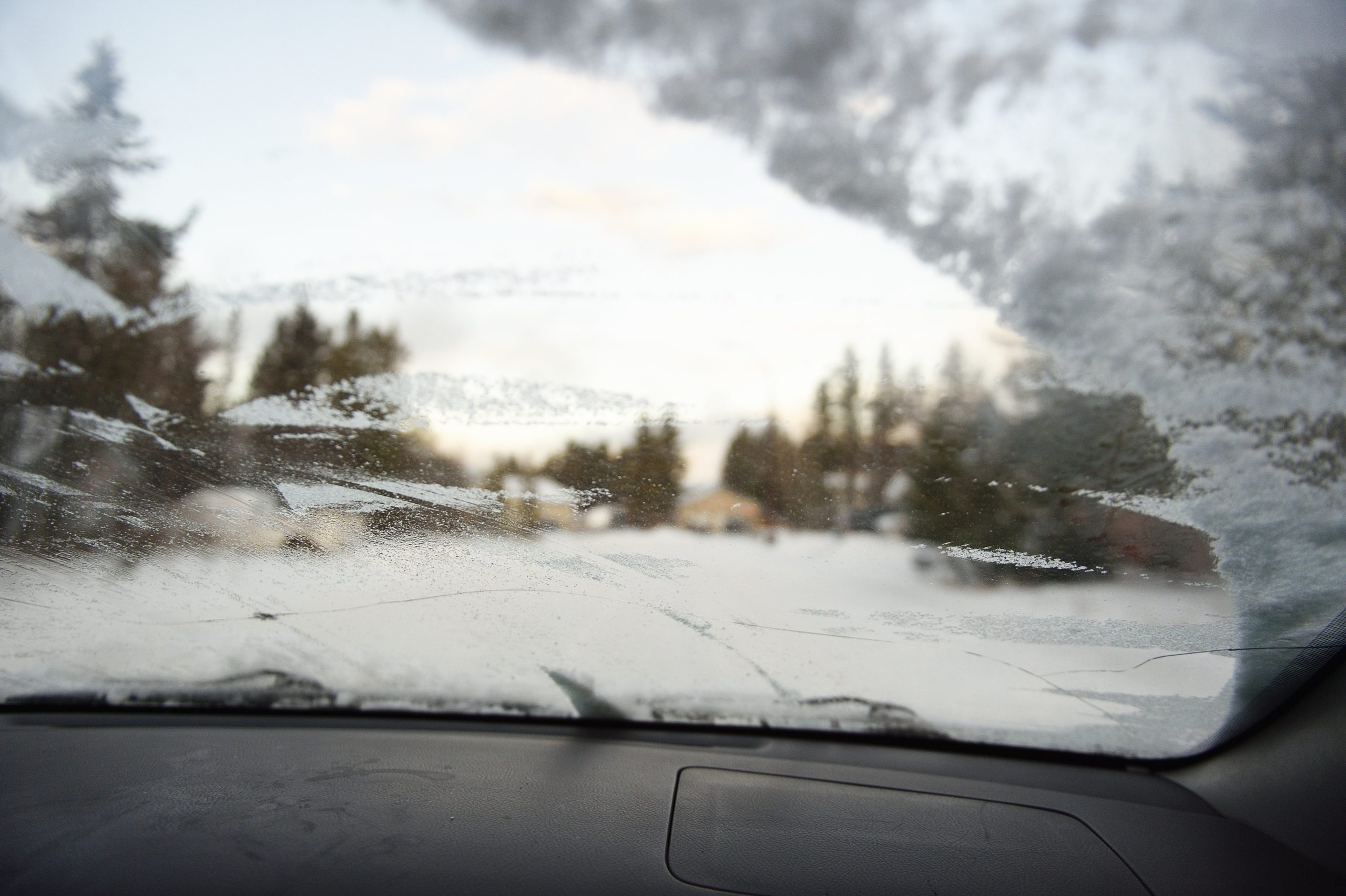 car windshield with snow