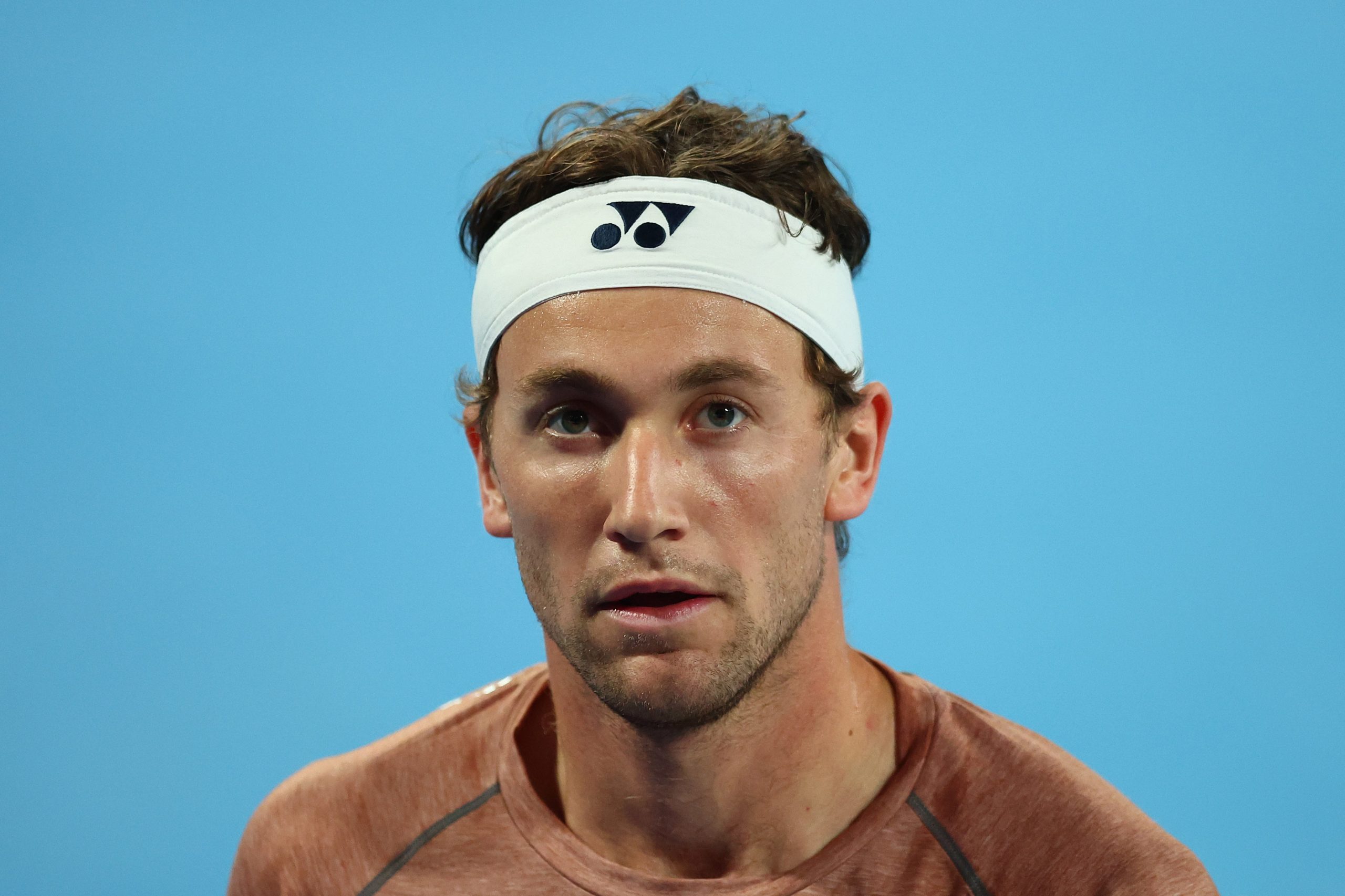 Casper Ruud of Norway looks on during a training session