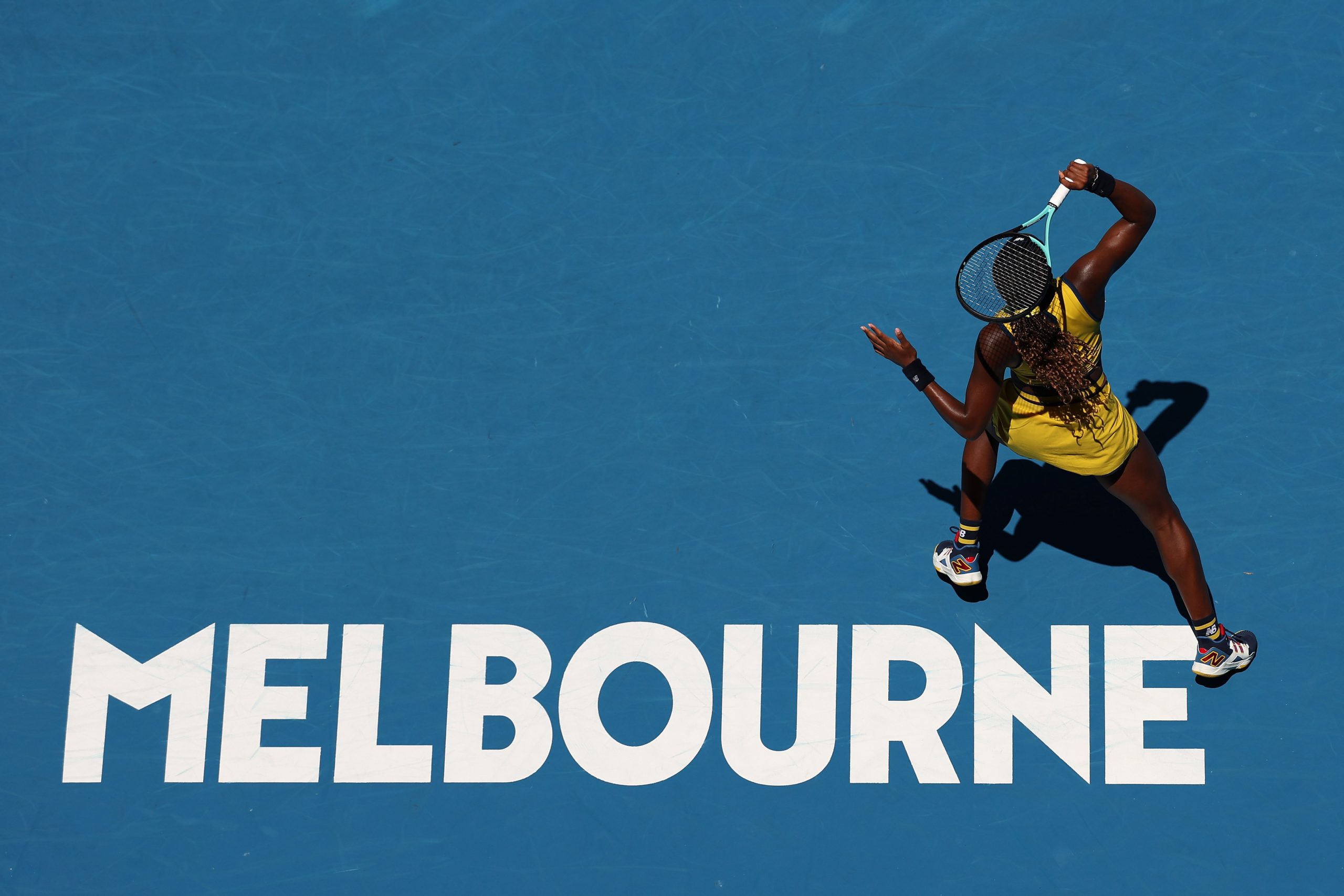 Coco Gauff of the United States plays a forehand