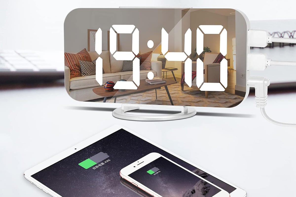 alarm clock and charging iPad and iPhone