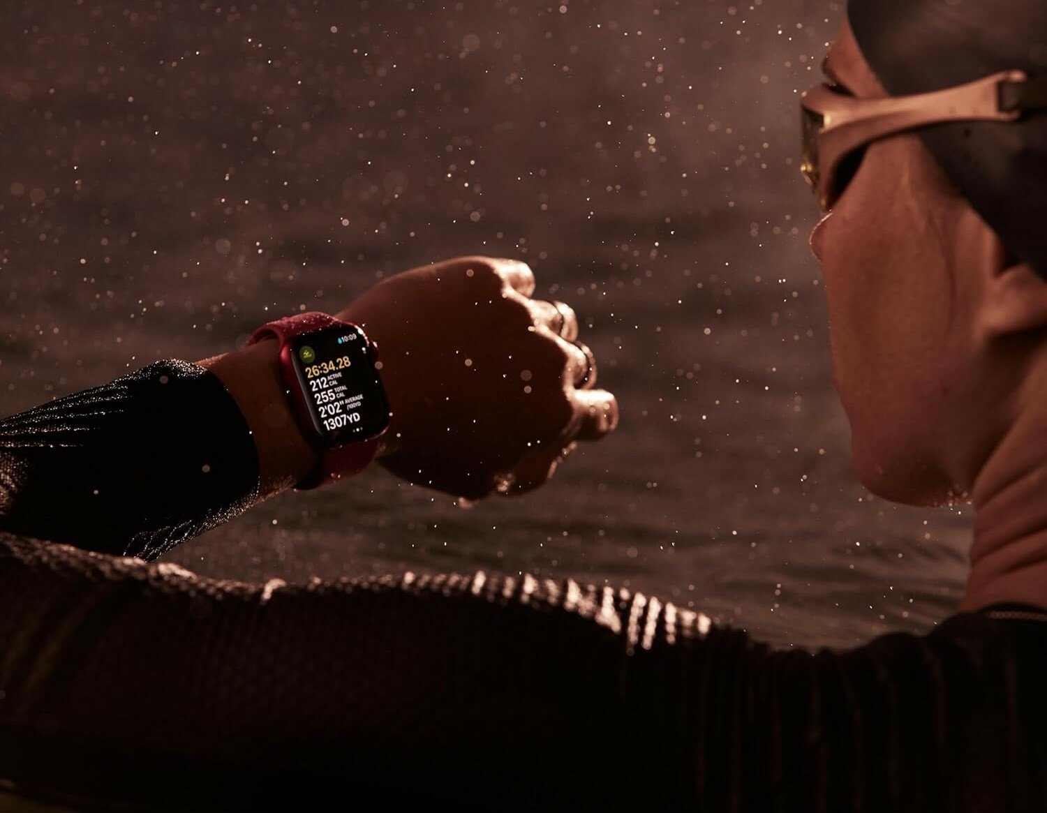 a person wears the apple watch series 9 while swimming