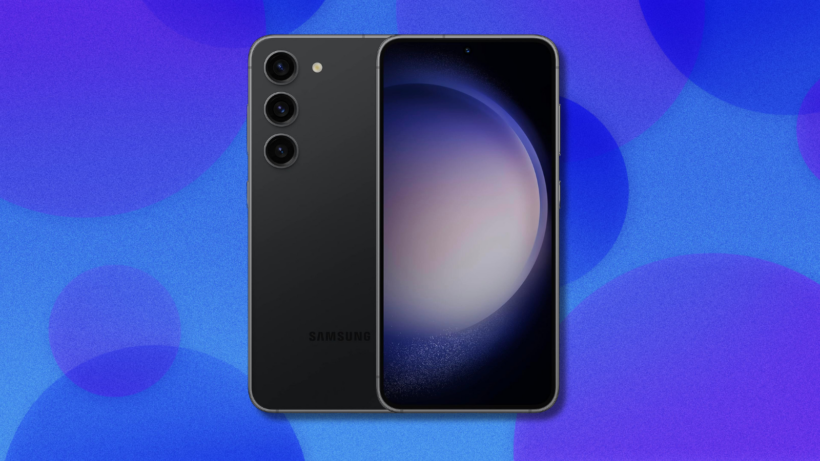 Samsung Galaxy S23 on blue and purple abstract background