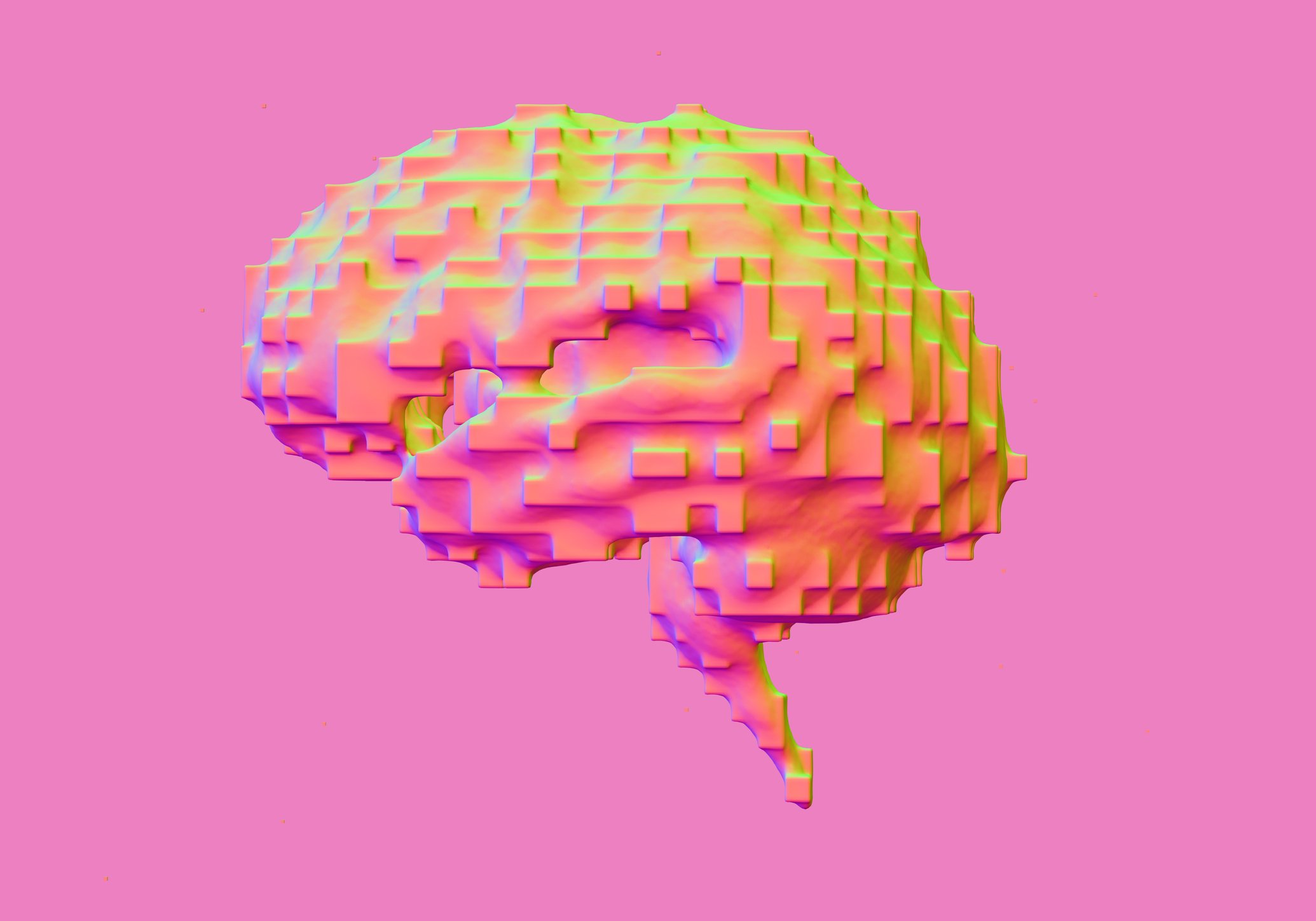 animated brain in neon fluorescent colors