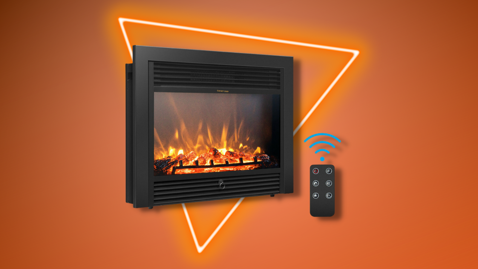 costway fireplace with remote and orange gradient background