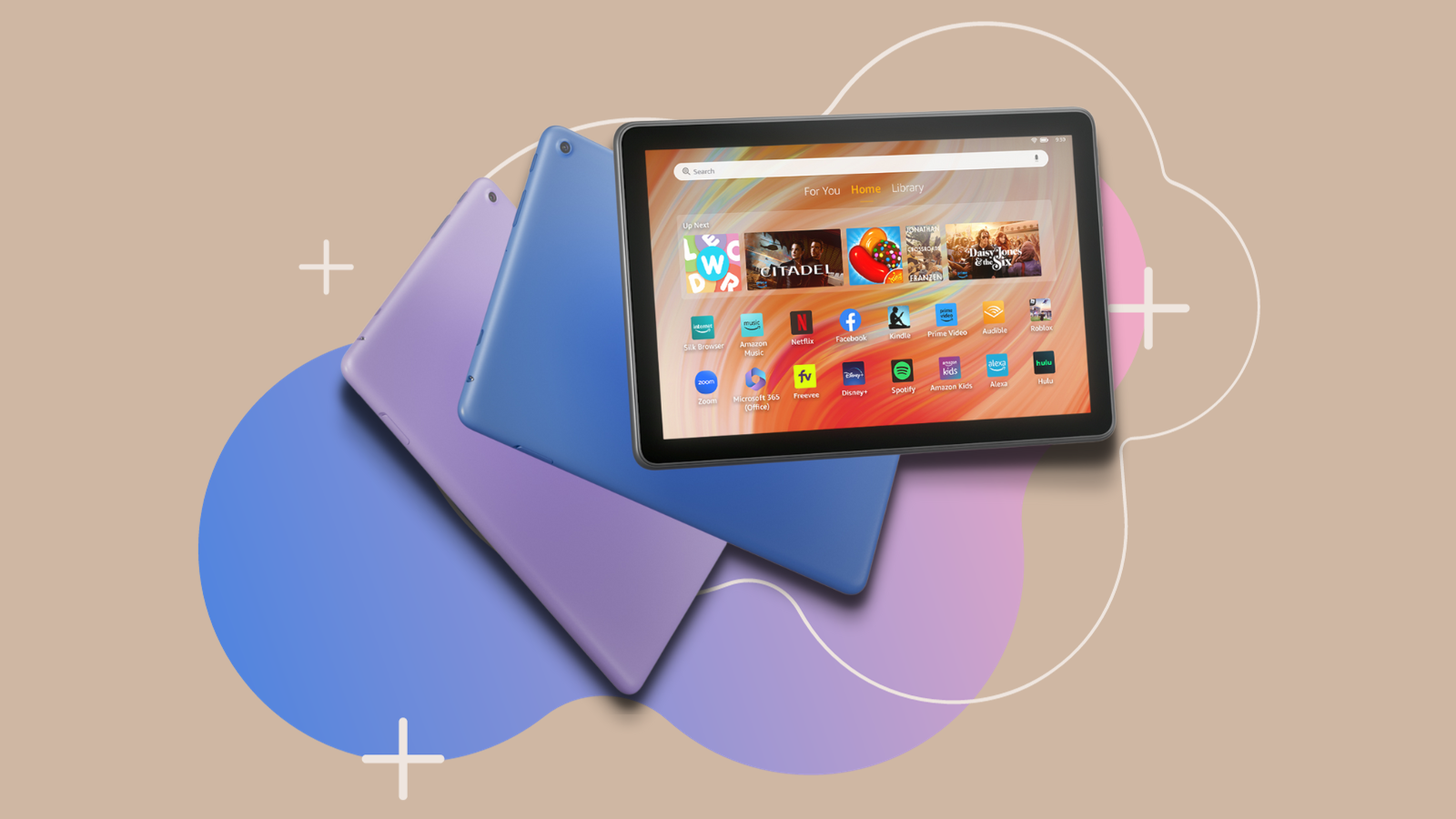 Amazon Fire Hd 10 tablets with colorful background