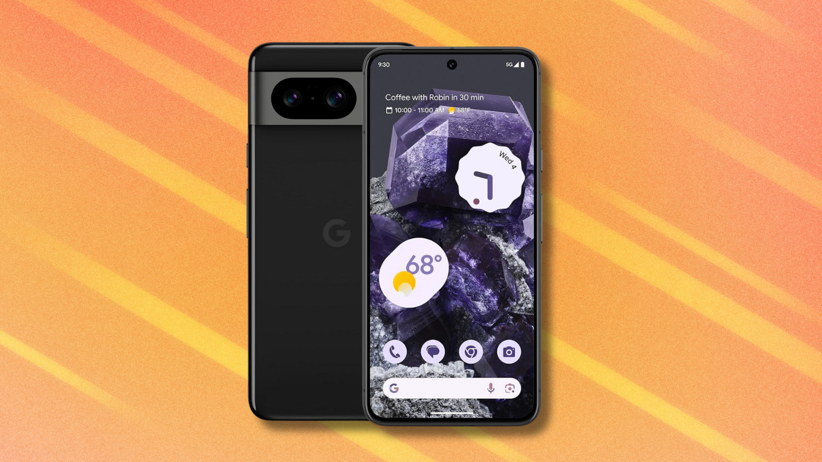 Google Pixel 8 on yellow abstract background