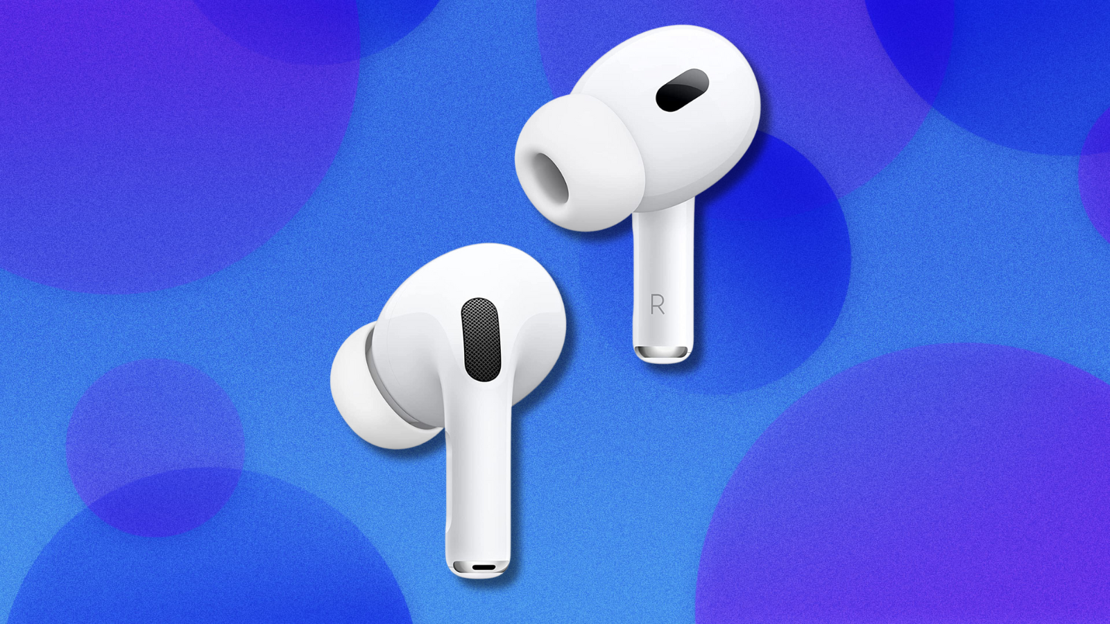 Apple AirPods Pro (2nd Gen) on blue and purple abstract background 