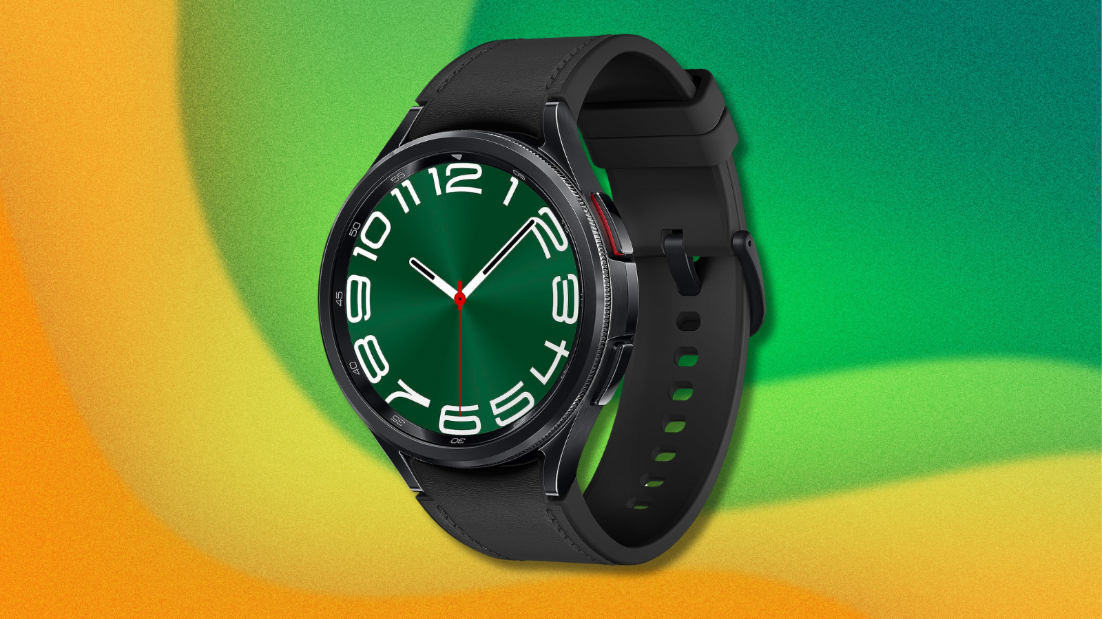 Samsung Galaxy Watch 6 Classic on green and yellow background 