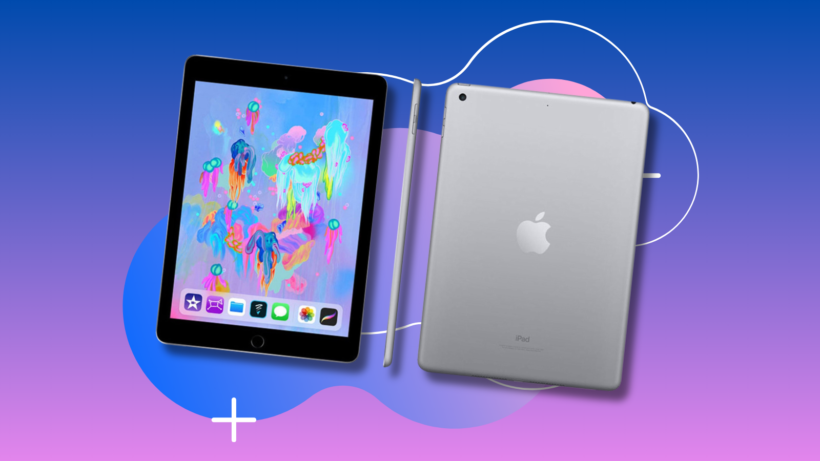 2019 ipad with pink and blue gradient background