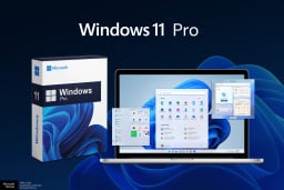 Windows 11 Pro software next to laptop
