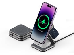 two foldable chargers with Apple devices