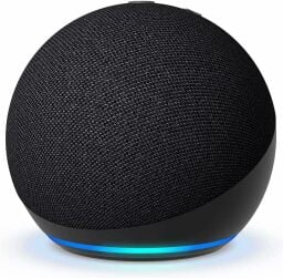 a black echo dot speaker on a white background
