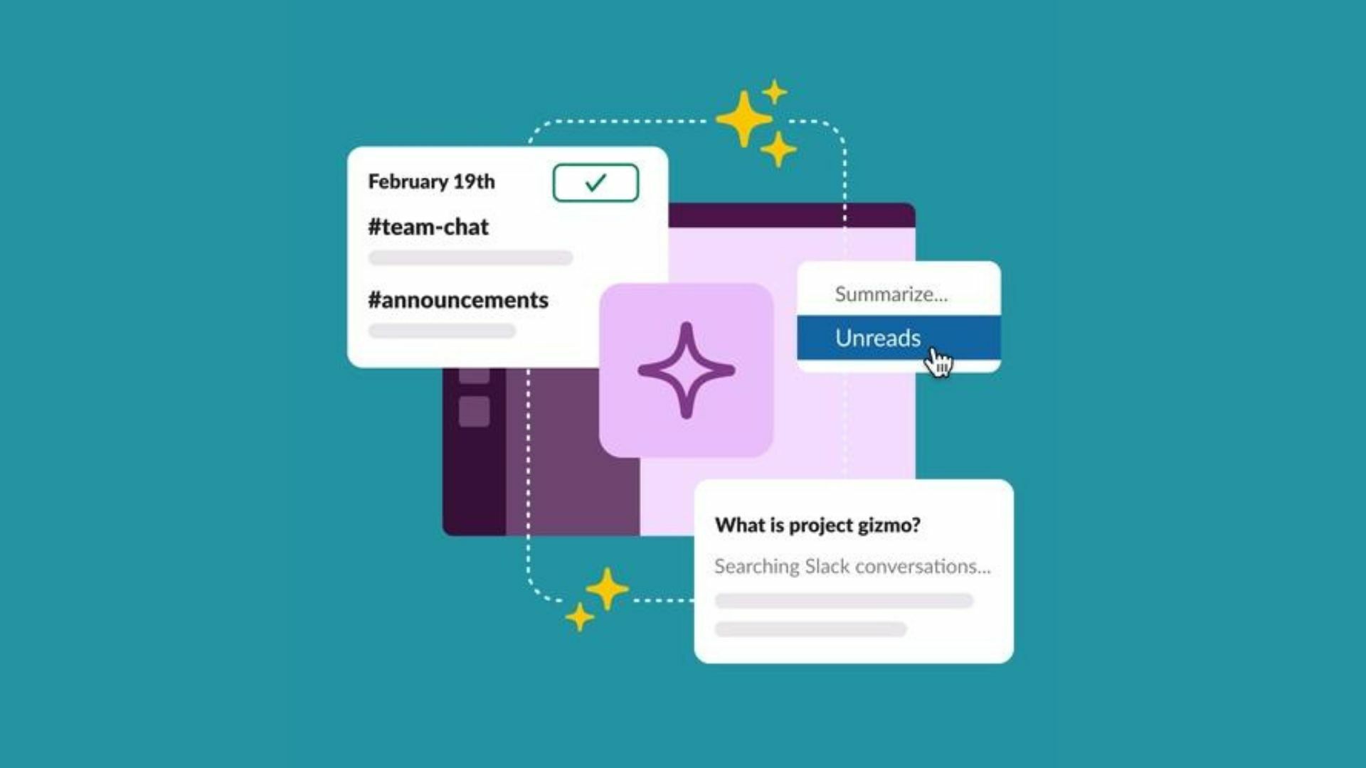 A graphic of Slack's AI features.