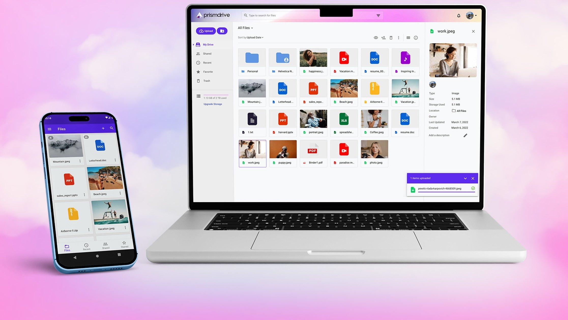 Prism Drive app and desktop interface