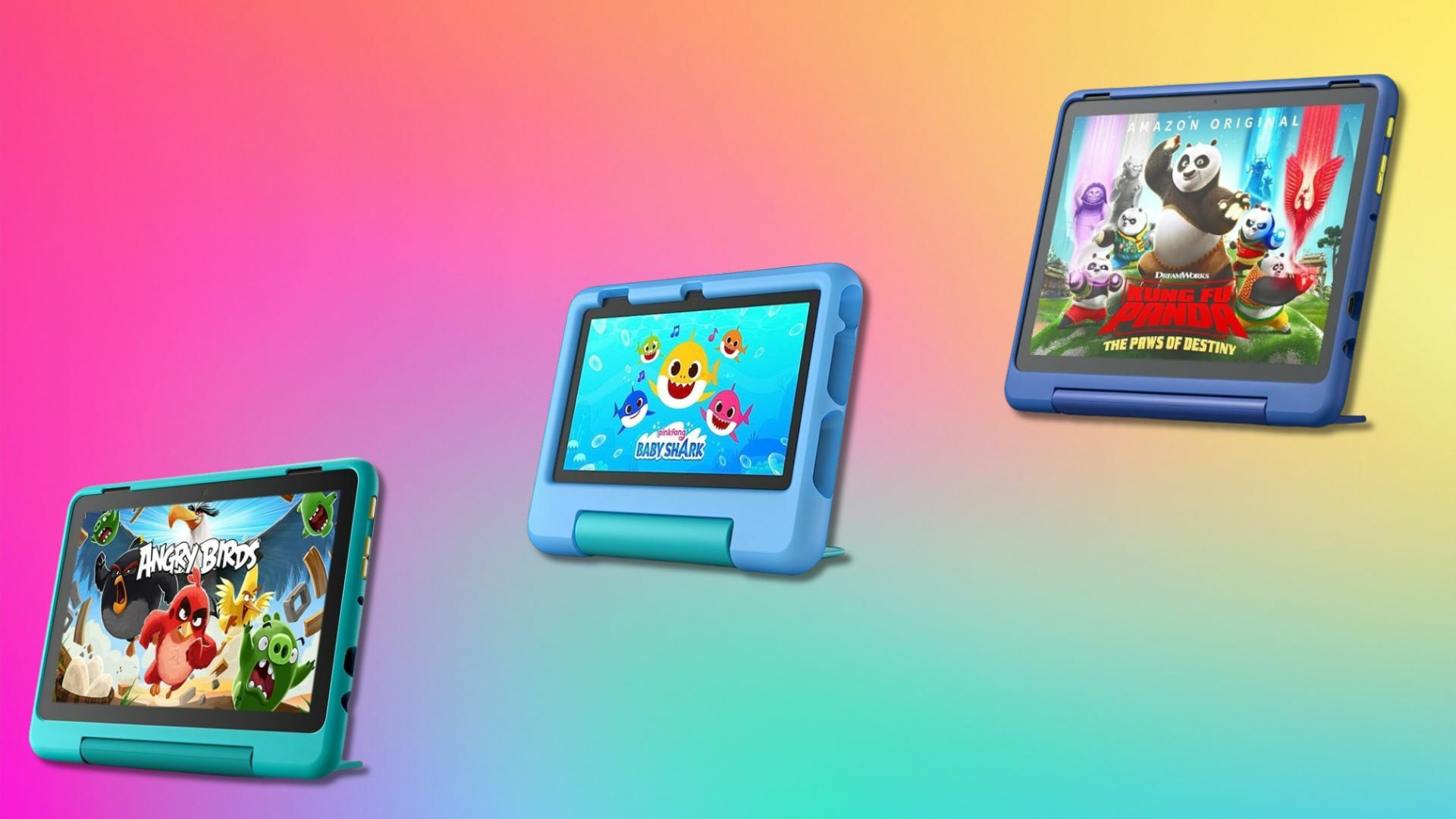 Amazon Fire Kids tablets on an abstract background 