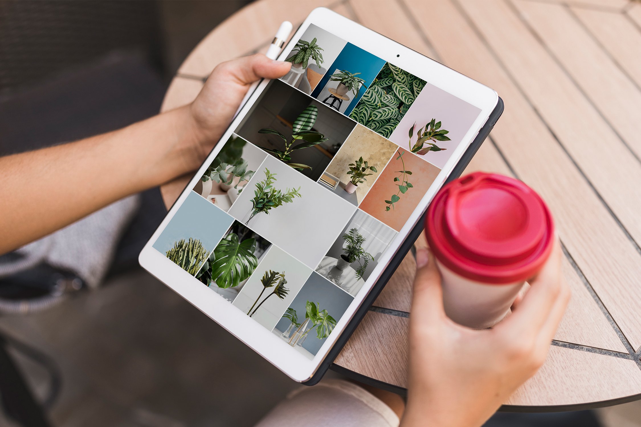 person looking at photos on a tablet