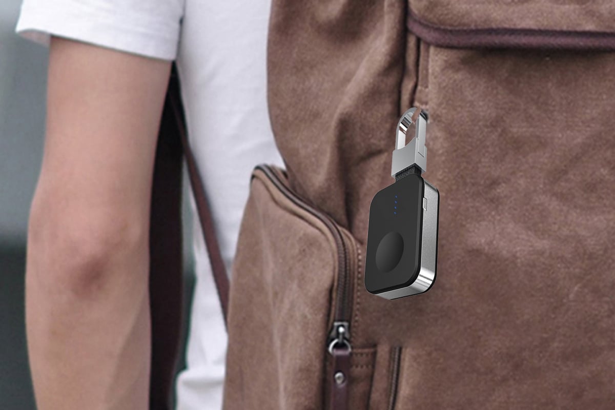 charger clipped onto backpack