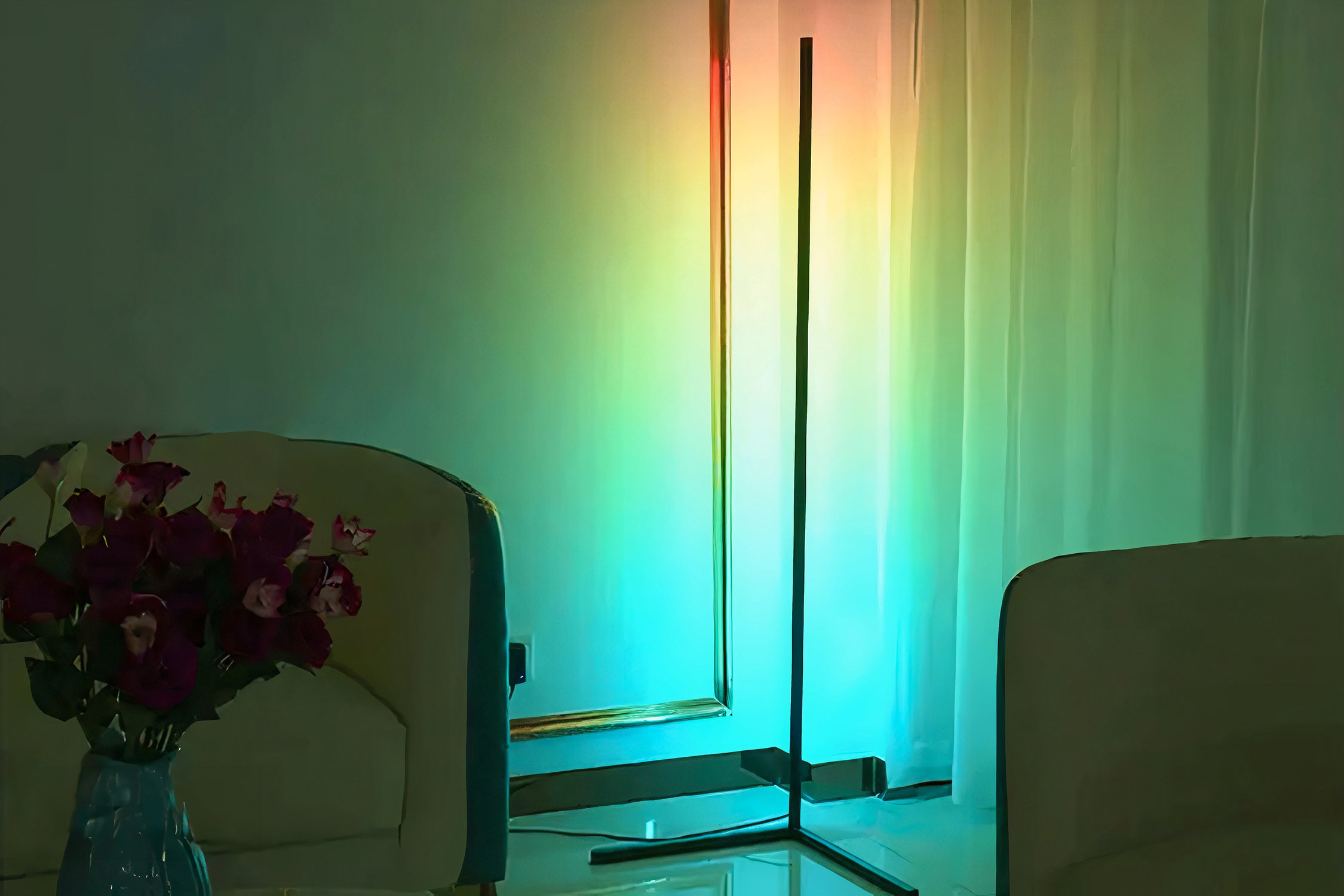 LED floor lamp in room corner