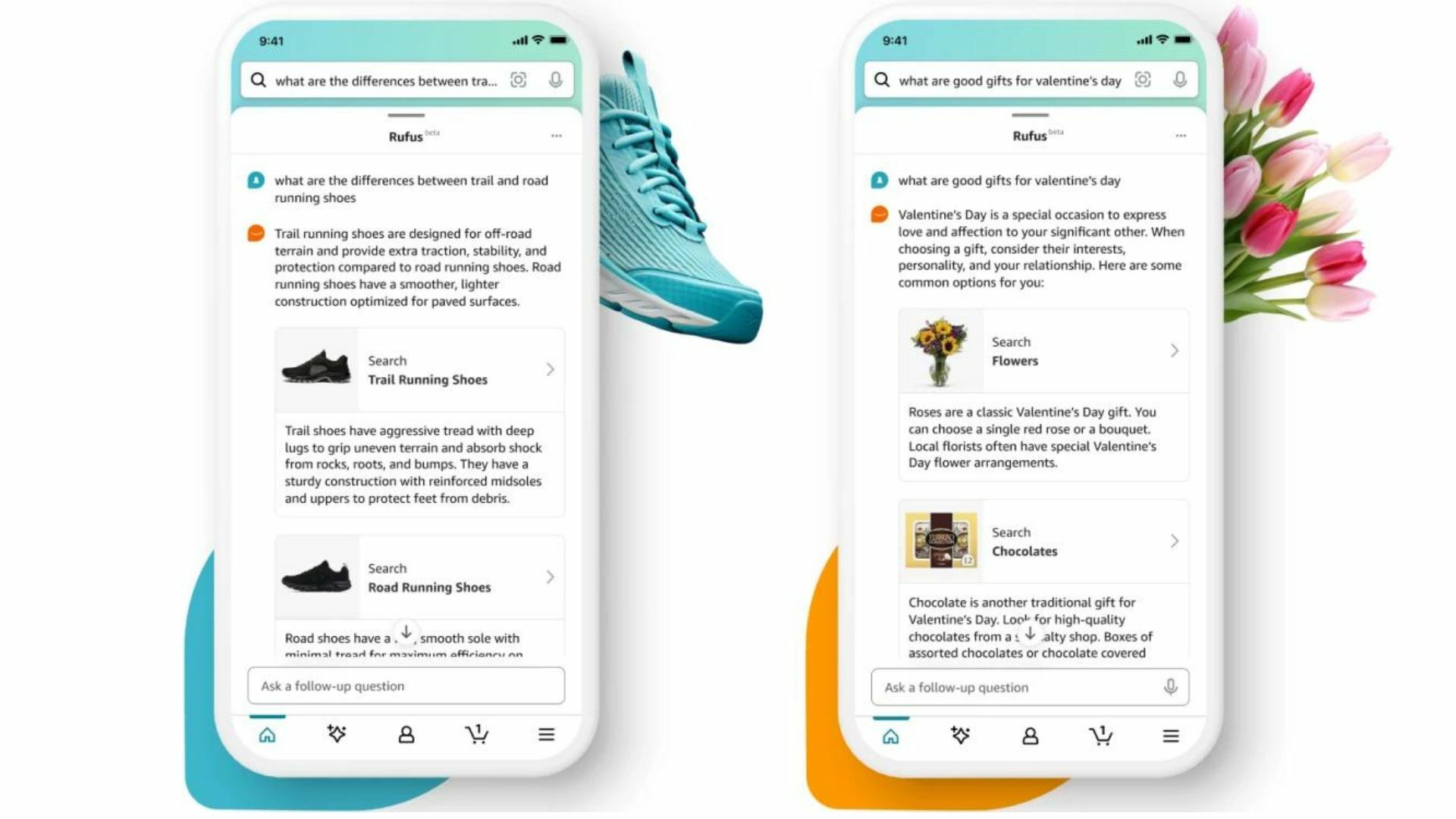 Two phone screens displaying Amazon's AI tool.