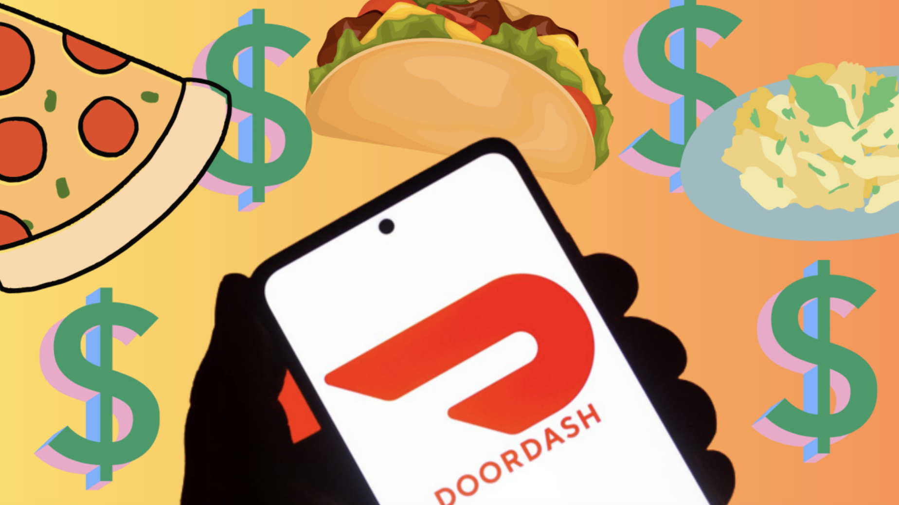 Illustration of DoorDash logo on a smartphone.