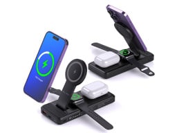 two Bellboy chargers charging three Apple devices each