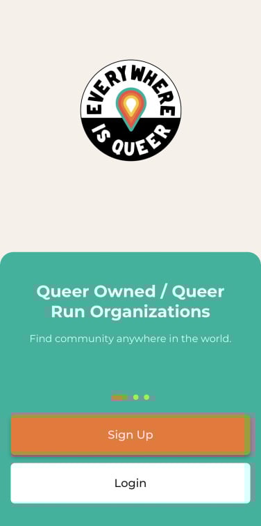 A screenshot of the Everywhere is Queer app log-in page.