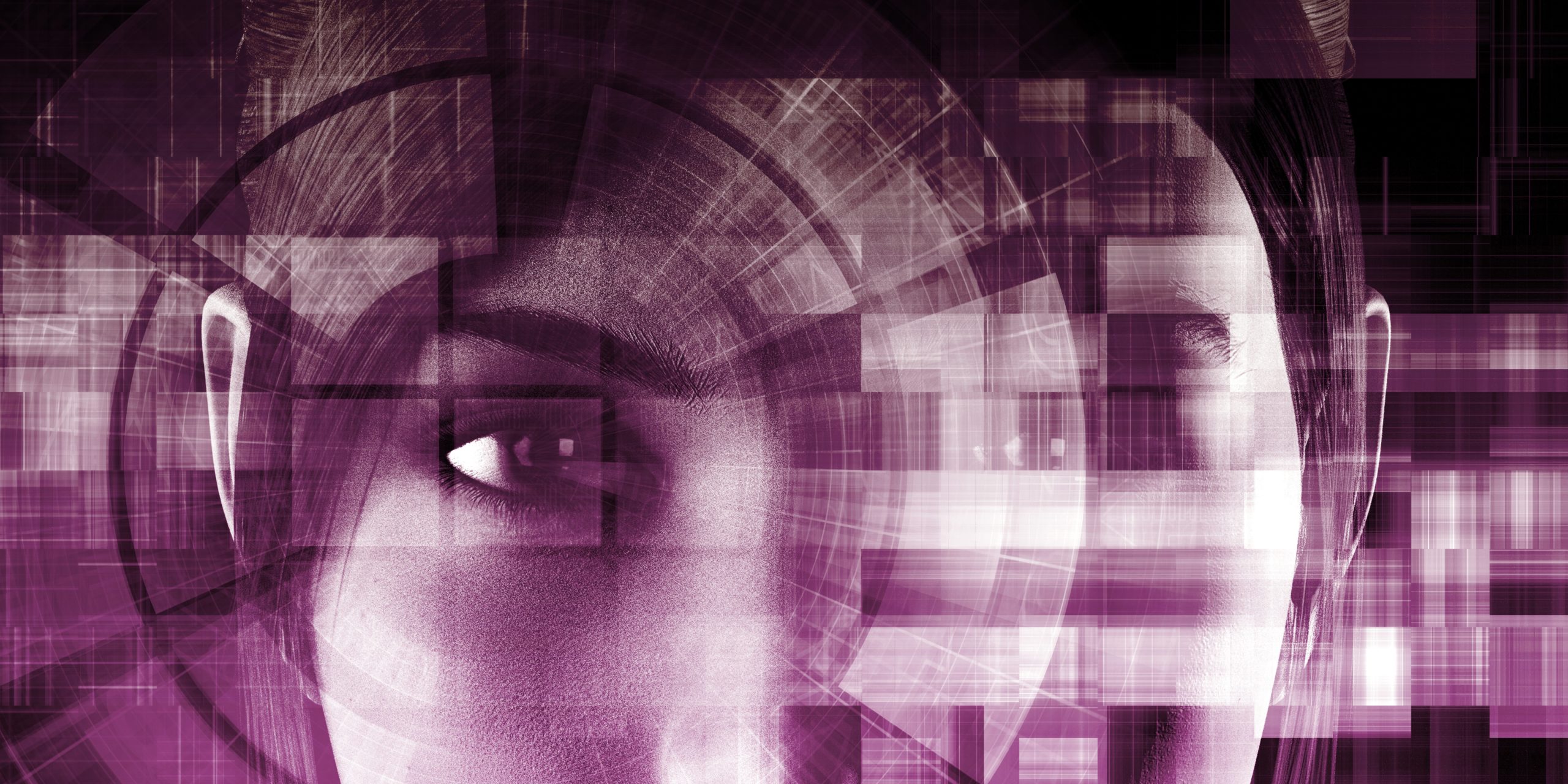 Two abstract versions of a person's face overlapped on each other.