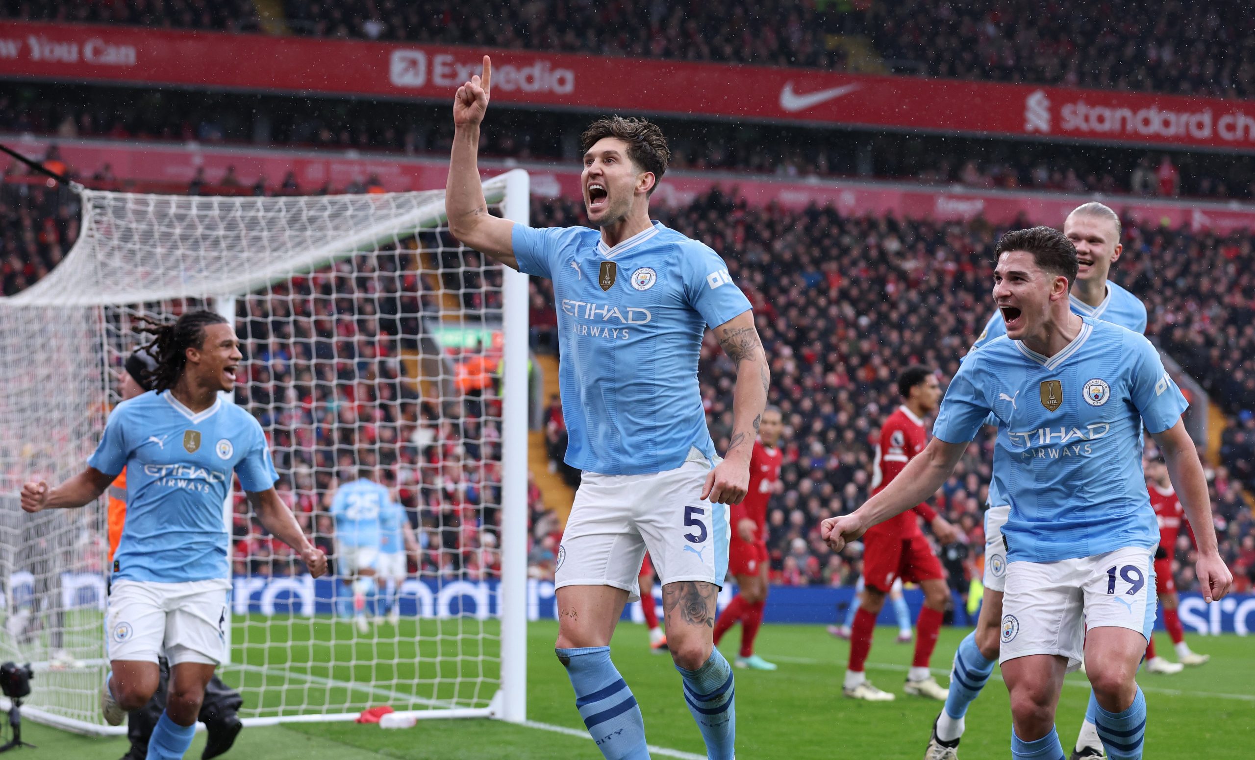 John Stones of Manchester City celebrates after scoring