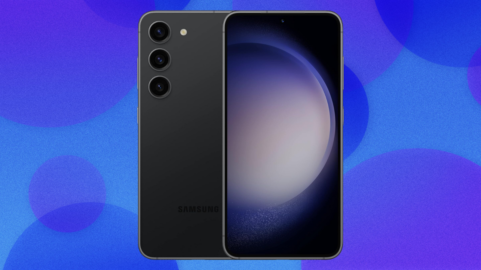 Samsung Galaxy S23 on blue and purple abstract background