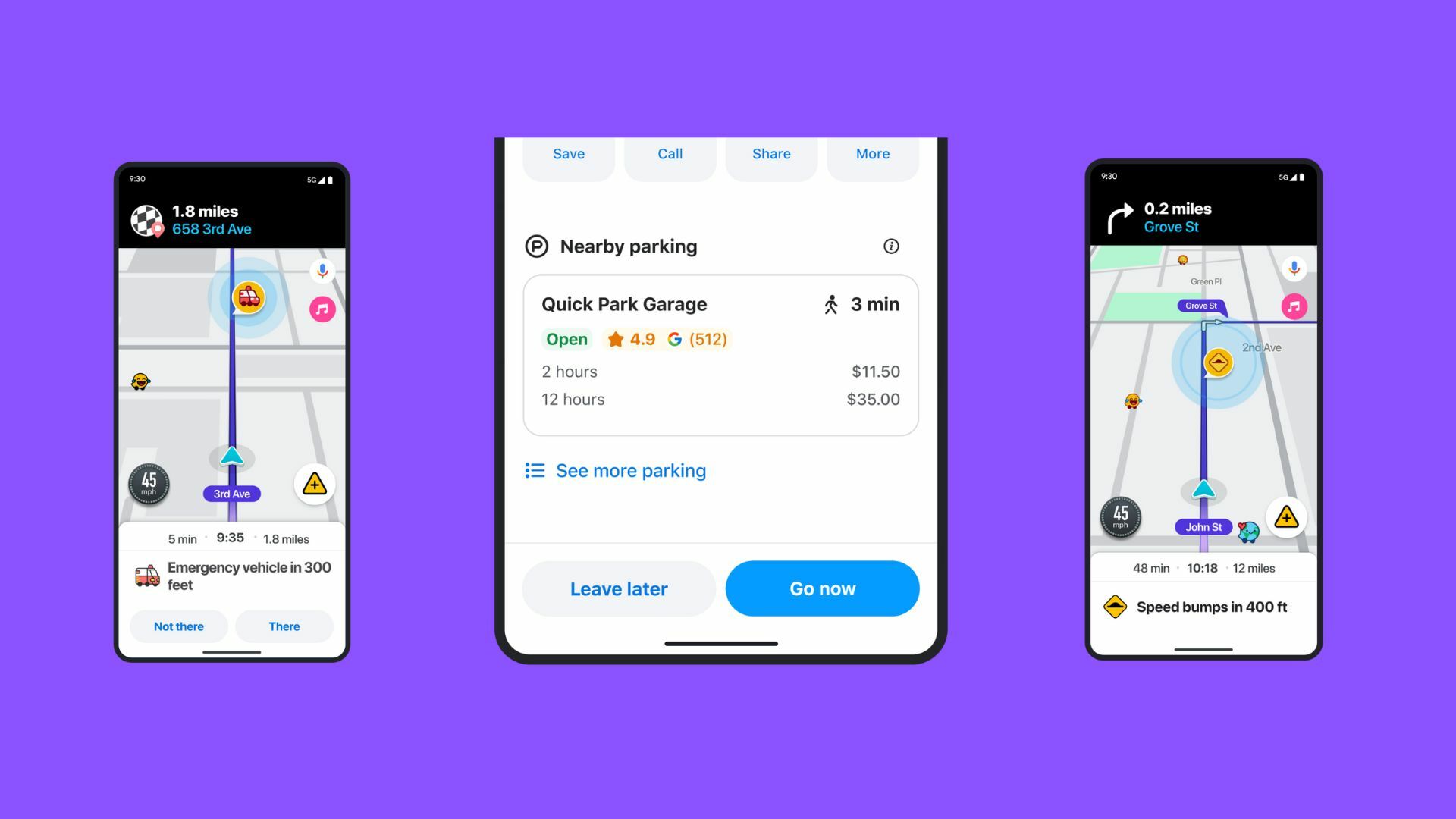 composite of screenshots of the waze app on top of a purple background