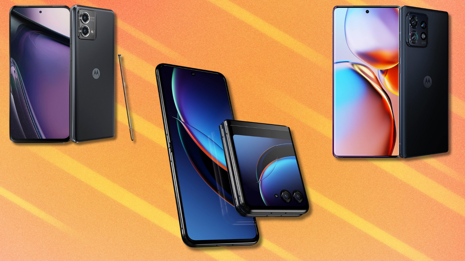 Motorola smartphones on orange abstract background