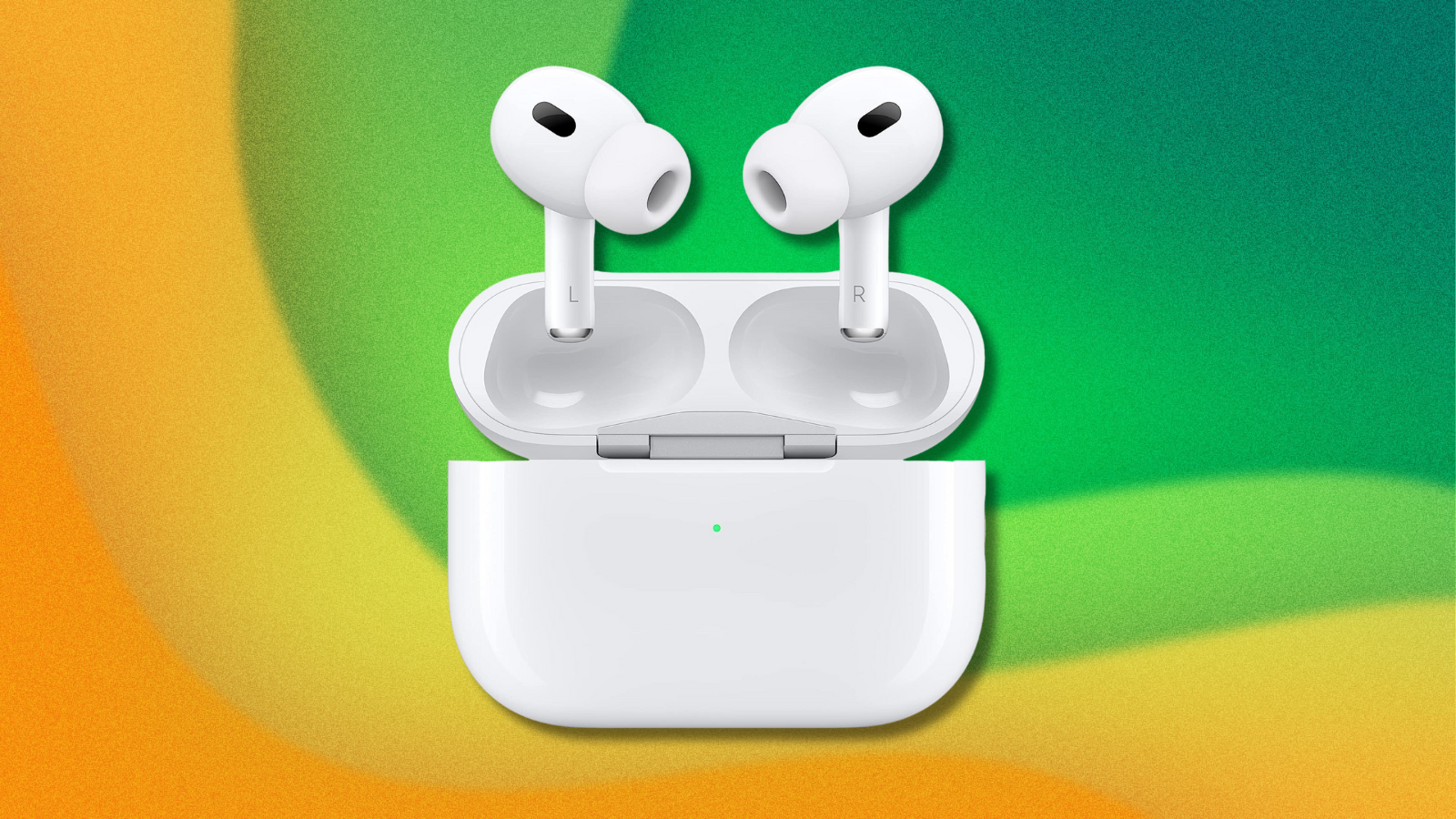 Apple AirPods Pro on green and yellow abstract background