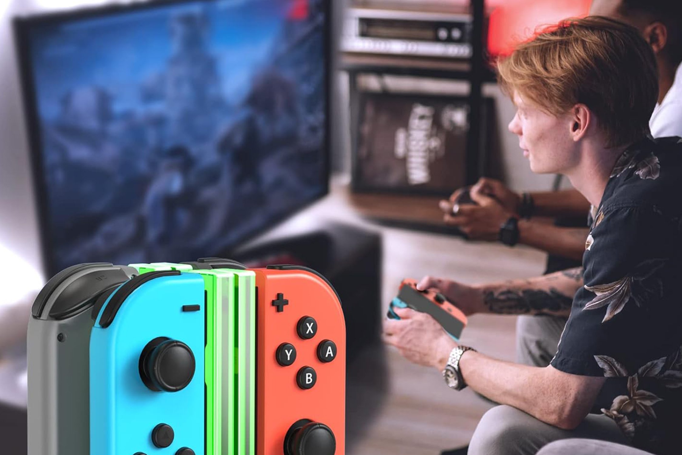 Docking station with people playing