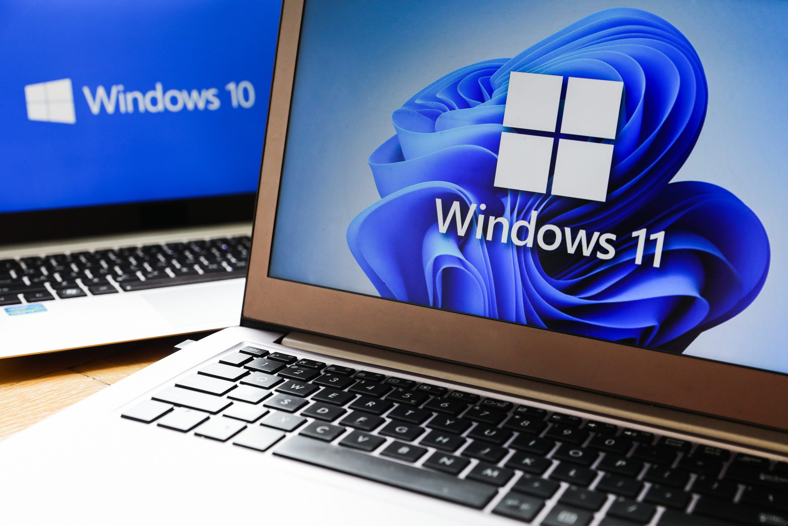 A computer screen displaying the Windows 11 logo