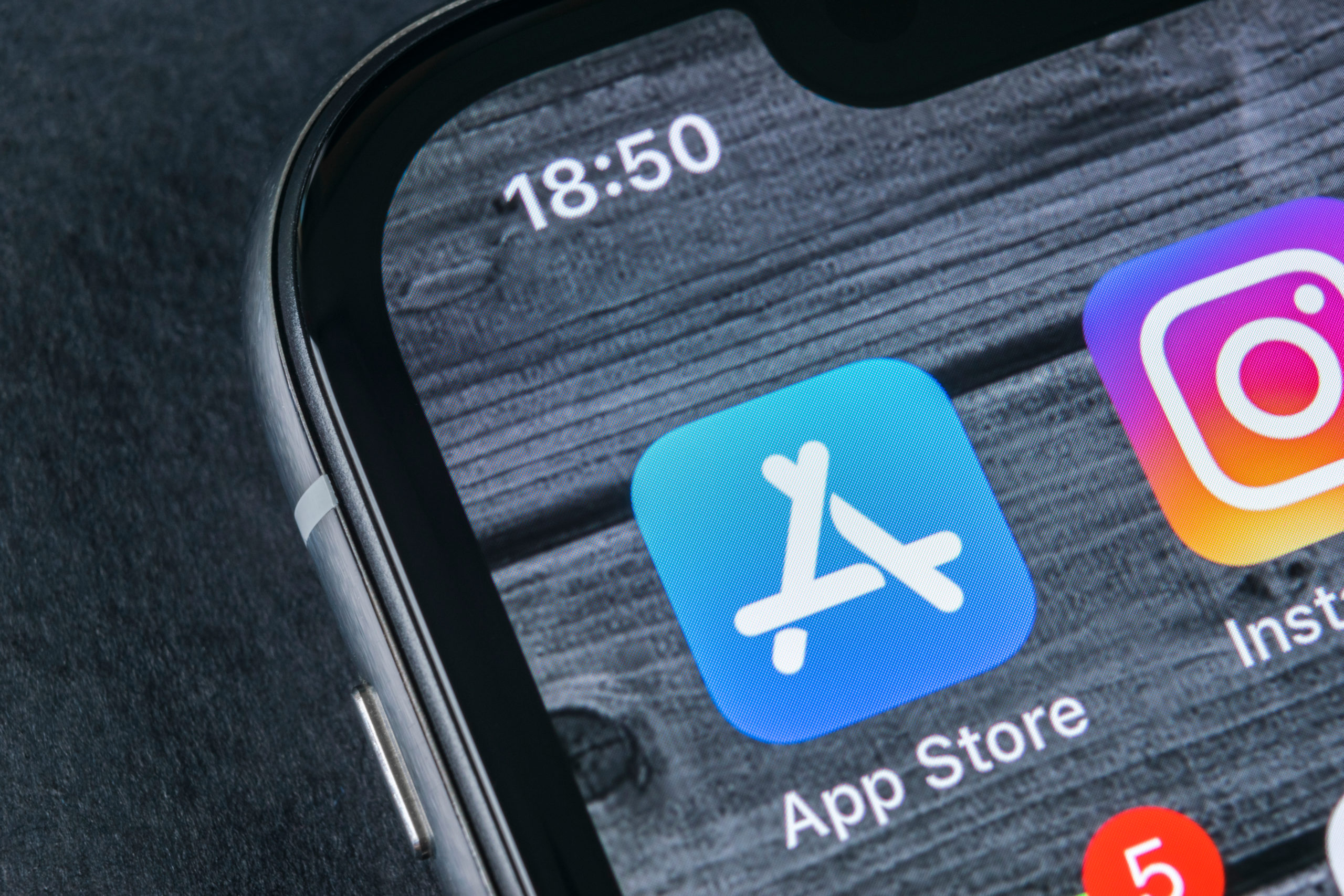 close up of the Apple App Store icon on an iPhone screen