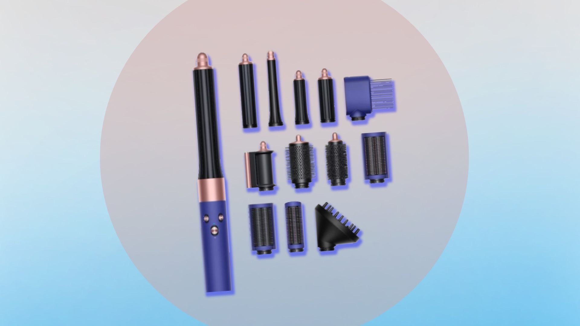 The Dyson Airwrap next to its many attachments