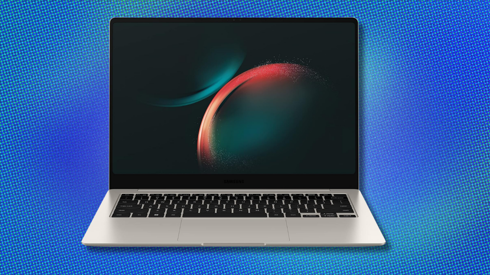 Samsung Galaxy Book3 Pro on blue abstract background