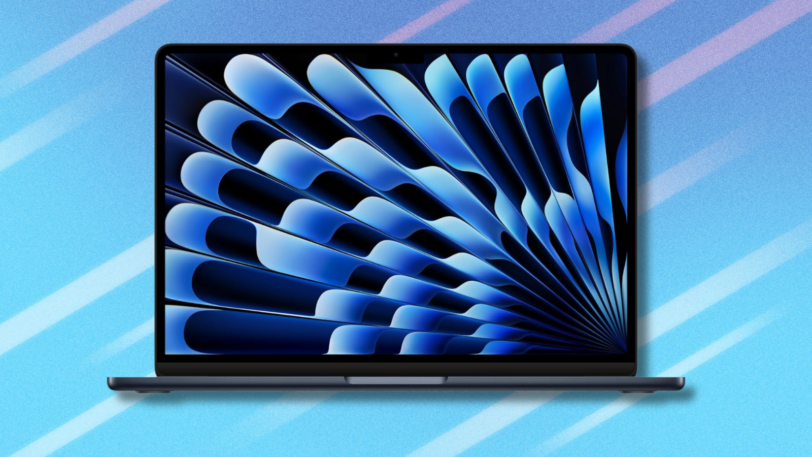 M3 MacBook Air on light blue abstract background