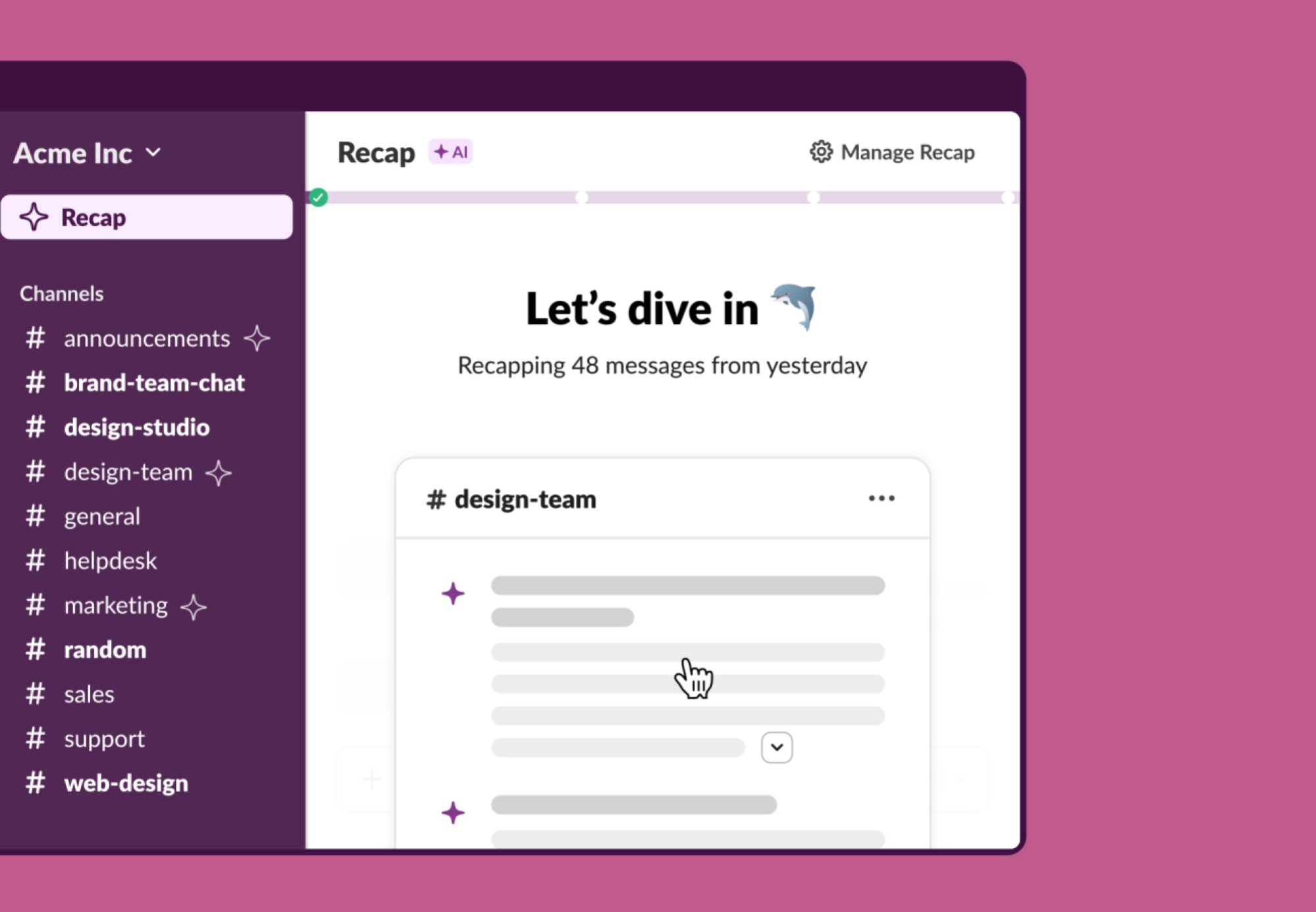 Slack recap feature showing a daily summary of conversations